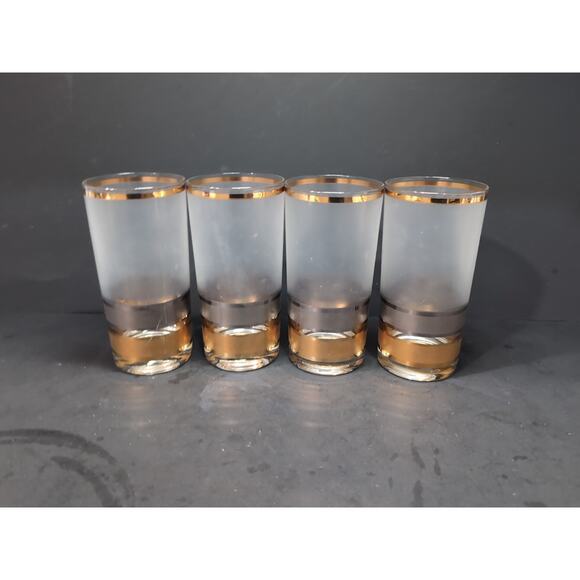 Culver Regency Highball Glasses, Set of 4, VTG MCM Tumblers, 12 Oz Frosted Gold - Picture 4 of 9